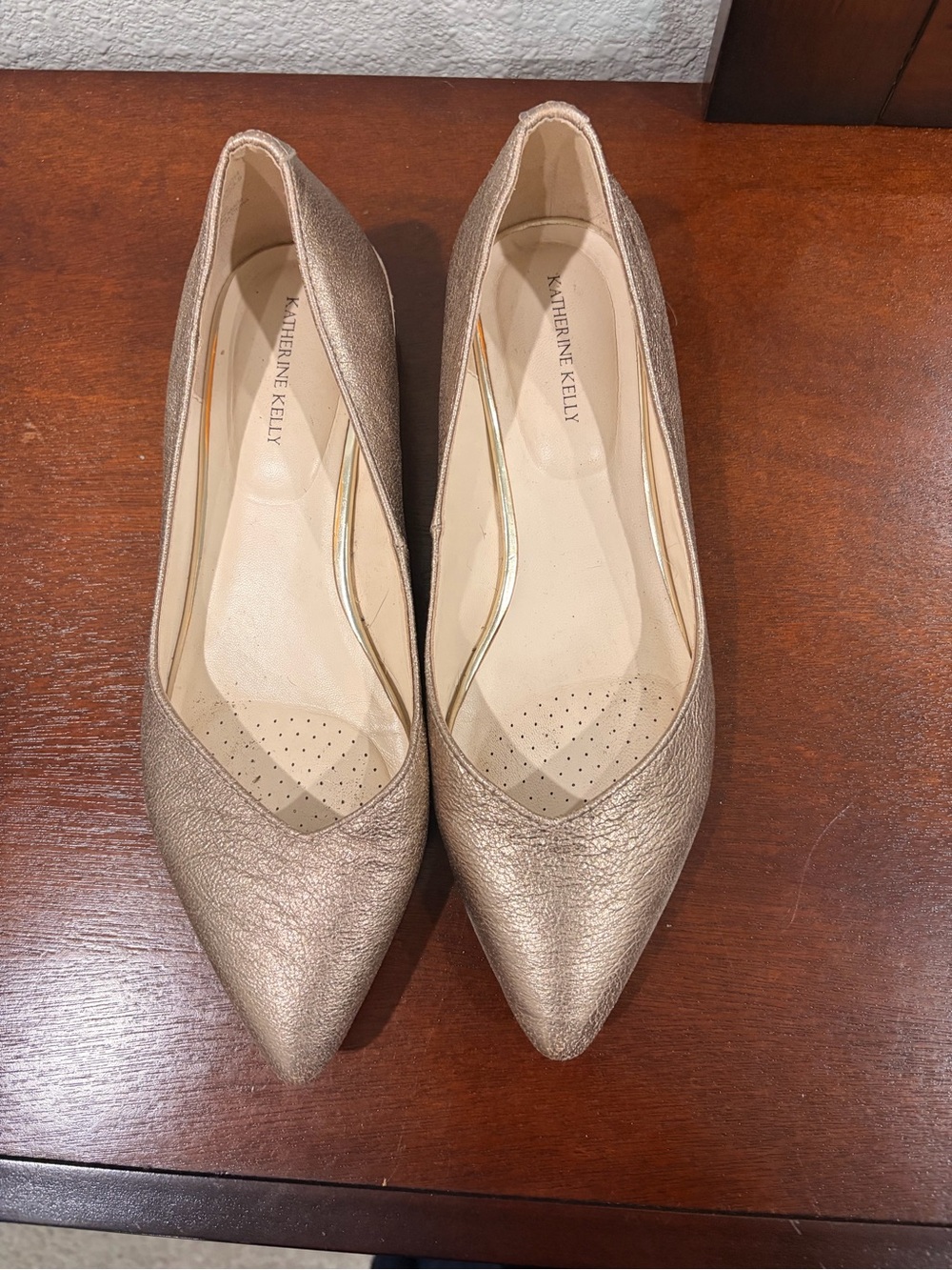 Katherine Kelly Metallic Champagne Pointed-Toe Flats